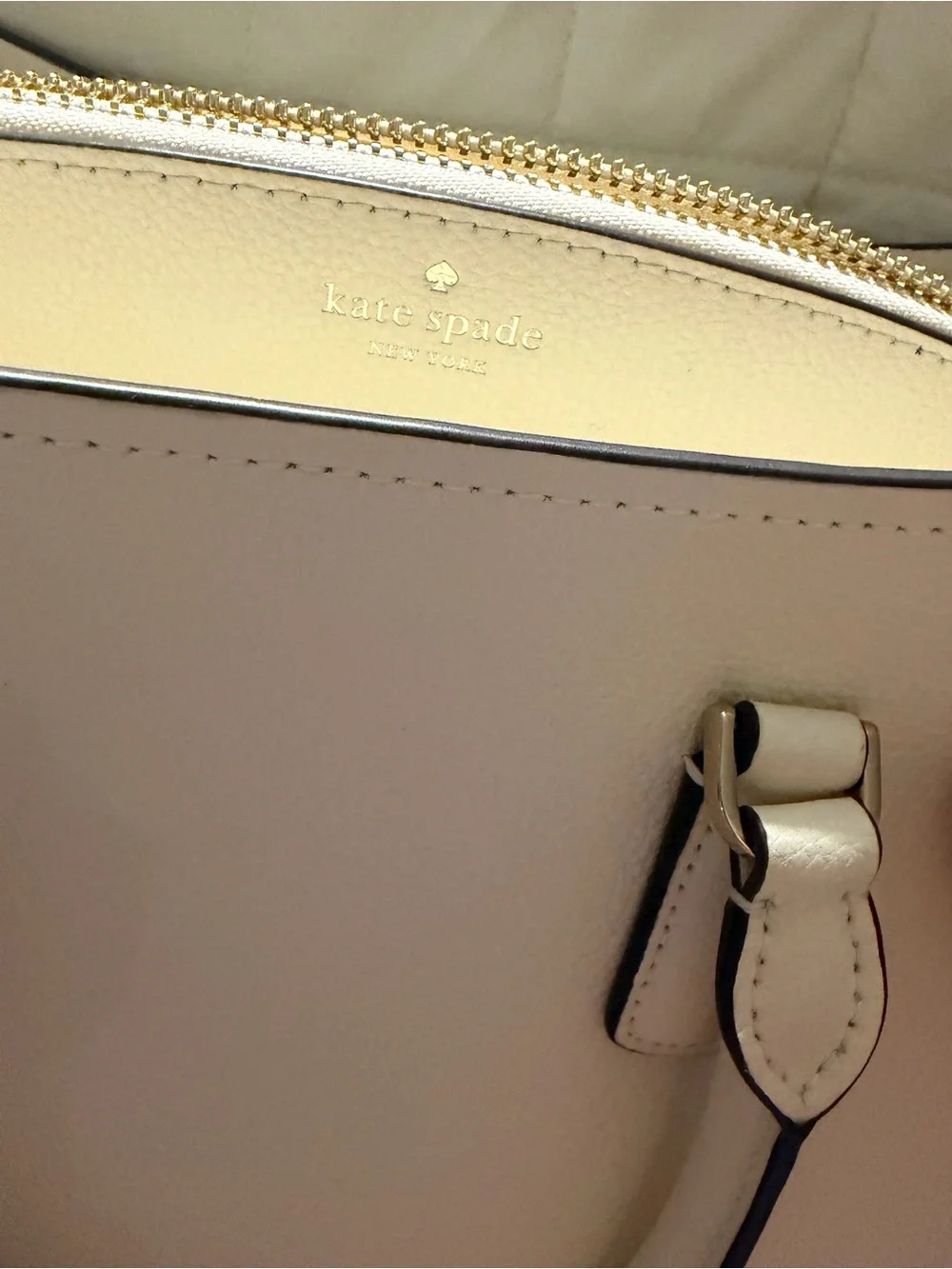 kate spade Cream Pebbled Leather Satchel with Gold Hardware